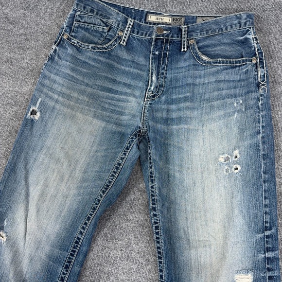 BKE Denim Jeans Mens 36R (36x31) Blue Denim Medium Wash Seth Distressed Bootleg - Picture 2 of 13